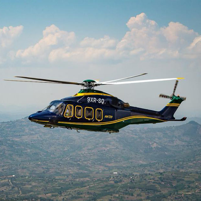 A helicopter in midair during a tour.