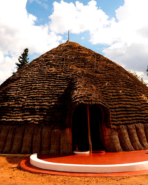 A traditional domed, thatched dwelling.